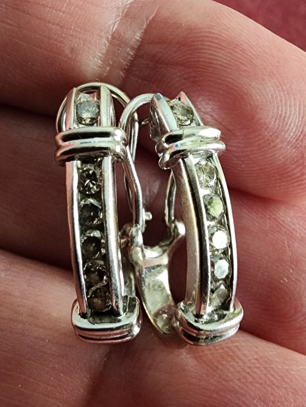 Real 14K White Gold Real Diamonds Earrings
